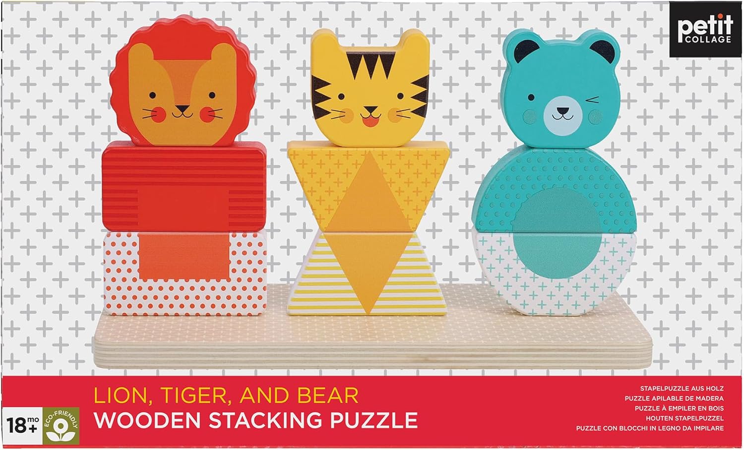 Wooden Stacking Puzzle, Lion, Tiger, and Bear