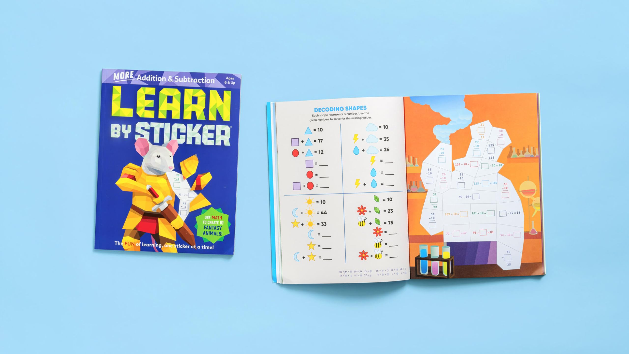 Learn by Sticker: More Addition & Subtraction: Use Math to Create 10 Fantasy Animals!