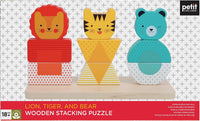 Wooden Stacking Puzzle, Lion, Tiger, and Bear