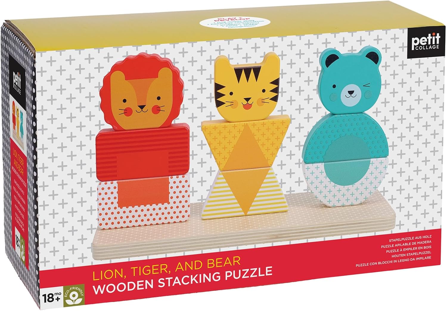 Wooden Stacking Puzzle, Lion, Tiger, and Bear