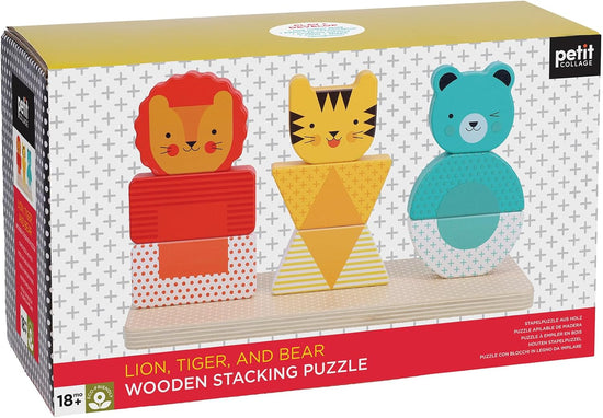 Wooden Stacking Puzzle, Lion, Tiger, and Bear