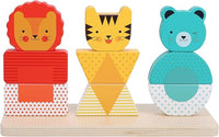 Wooden Stacking Puzzle, Lion, Tiger, and Bear