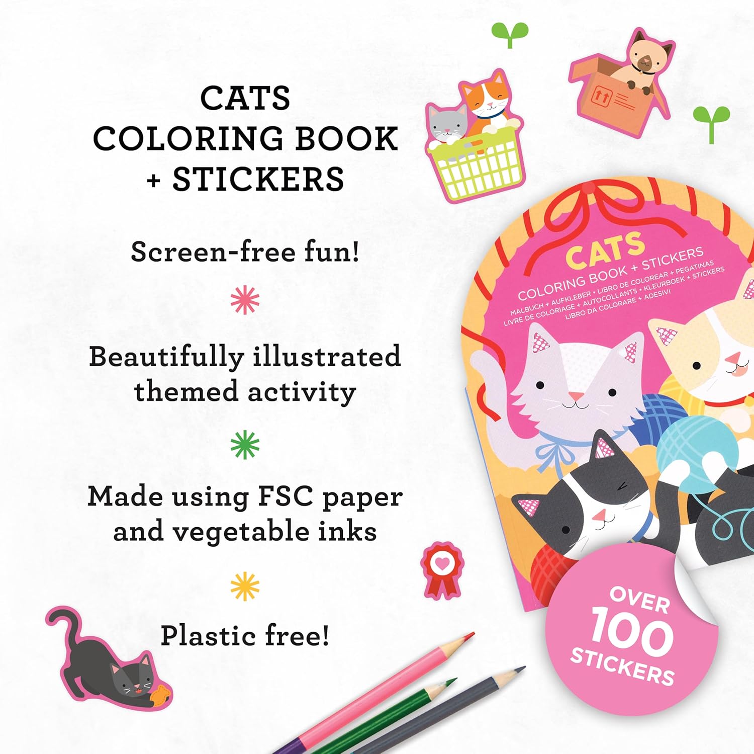 Petit Collage Cats Coloring Book with Stickers