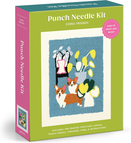 Corgi Friends – DIY Punch Needle Kit Includes 9 Yarns and Punch Needle To Make Beautiful Corgi Art
