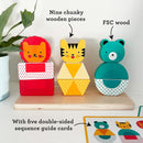 Wooden Stacking Puzzle, Lion, Tiger, and Bear