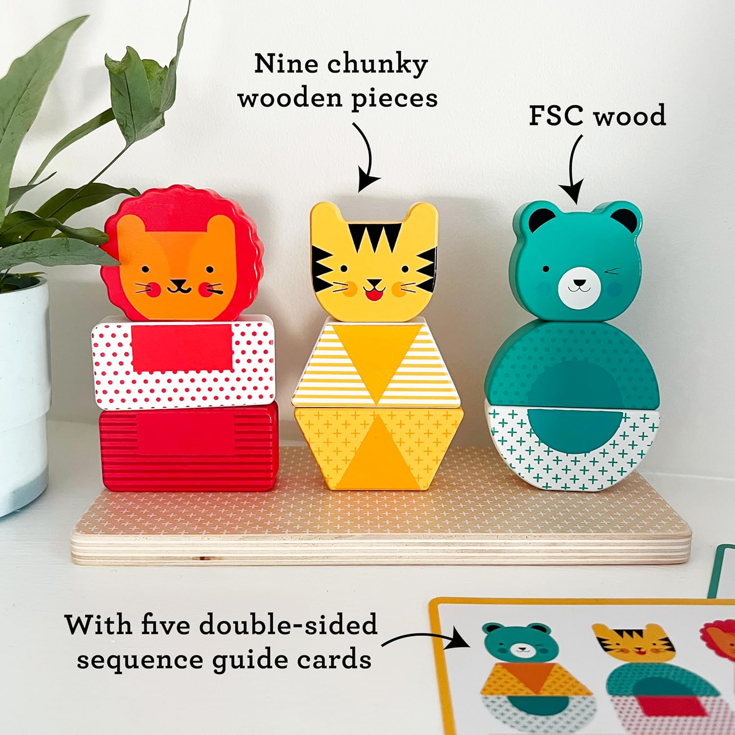 Wooden Stacking Puzzle, Lion, Tiger, and Bear