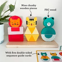 Wooden Stacking Puzzle, Lion, Tiger, and Bear