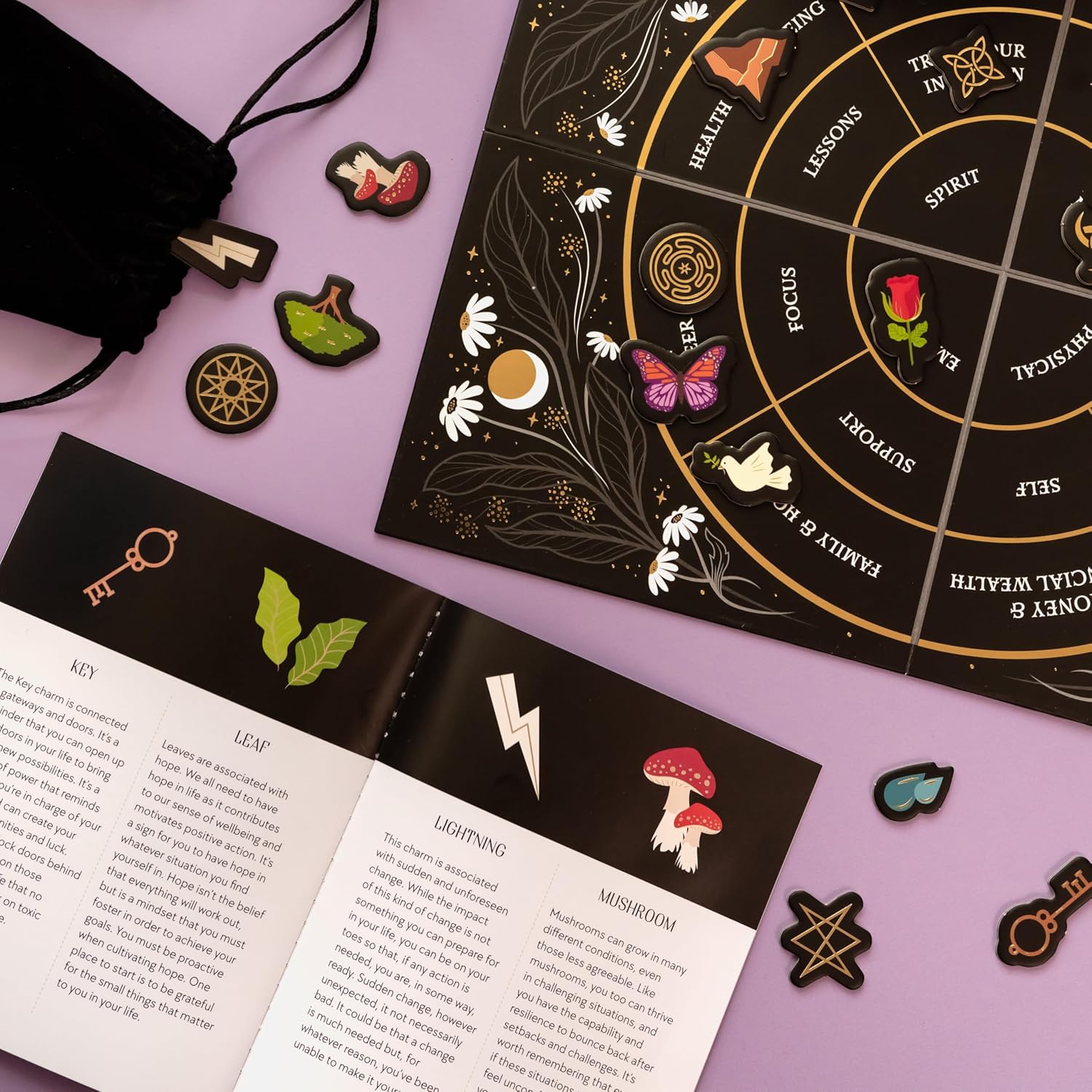 Charm Casting: Decode magickal symbols to reveal your destiny - Includes: casting board, 24 card charms, guidebook and bag
