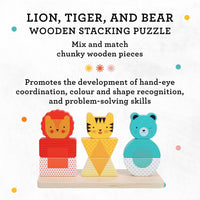 Wooden Stacking Puzzle, Lion, Tiger, and Bear