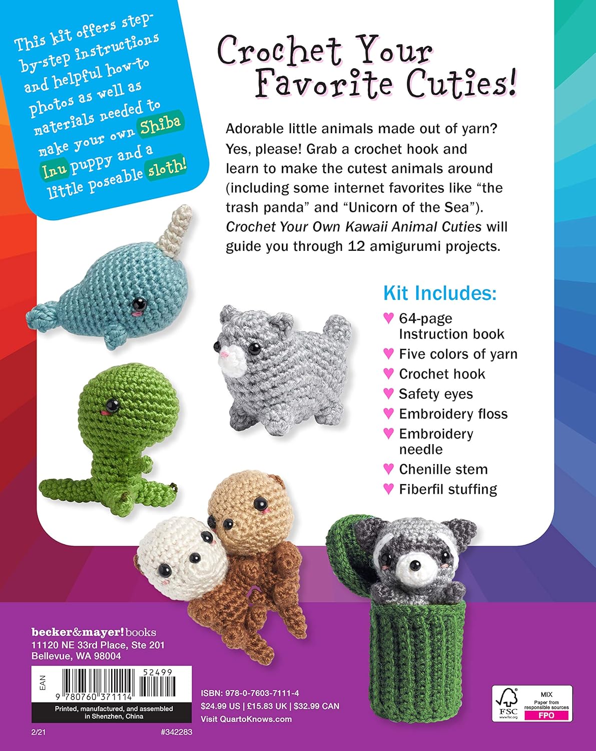Crochet Your Own Kawaii Animal Cuties: Includes 12 Adorable Patterns and Materials to Make a Shiba Puppy and Sloth