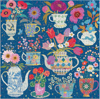 Potted Teacups – 500 Piece Foil Jigsaw Puzzle Featuring Beautiful Artwork Of Potted Teacups With Floral Background