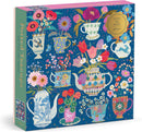 Potted Teacups – 500 Piece Foil Jigsaw Puzzle Featuring Beautiful Artwork Of Potted Teacups With Floral Background