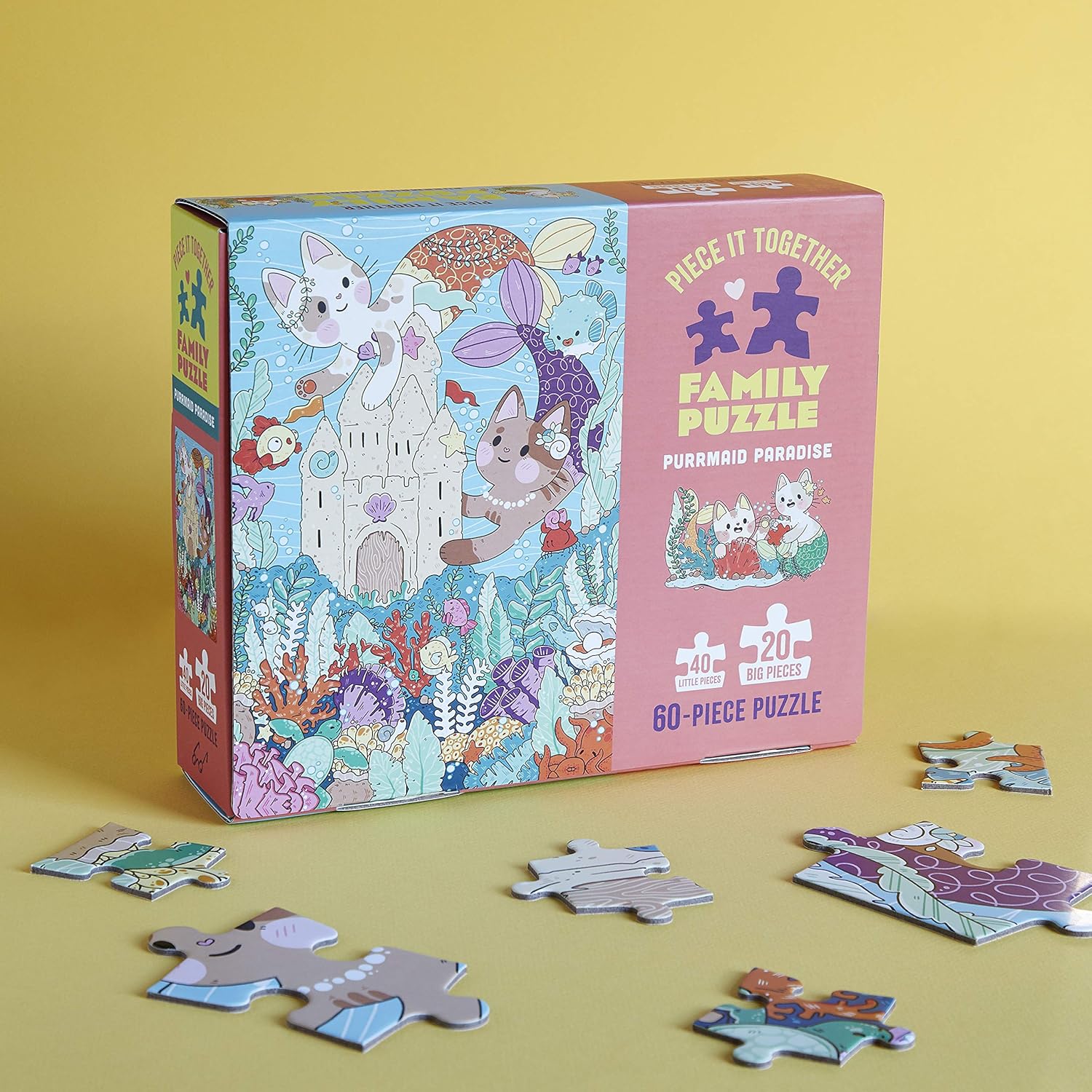 Piece It Together Family Puzzle: Purrmaid Paradise: (60-Piece Puzzle)