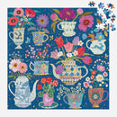 Potted Teacups – 500 Piece Foil Jigsaw Puzzle Featuring Beautiful Artwork Of Potted Teacups With Floral Background