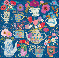 Potted Teacups – 500 Piece Foil Jigsaw Puzzle Featuring Beautiful Artwork Of Potted Teacups With Floral Background