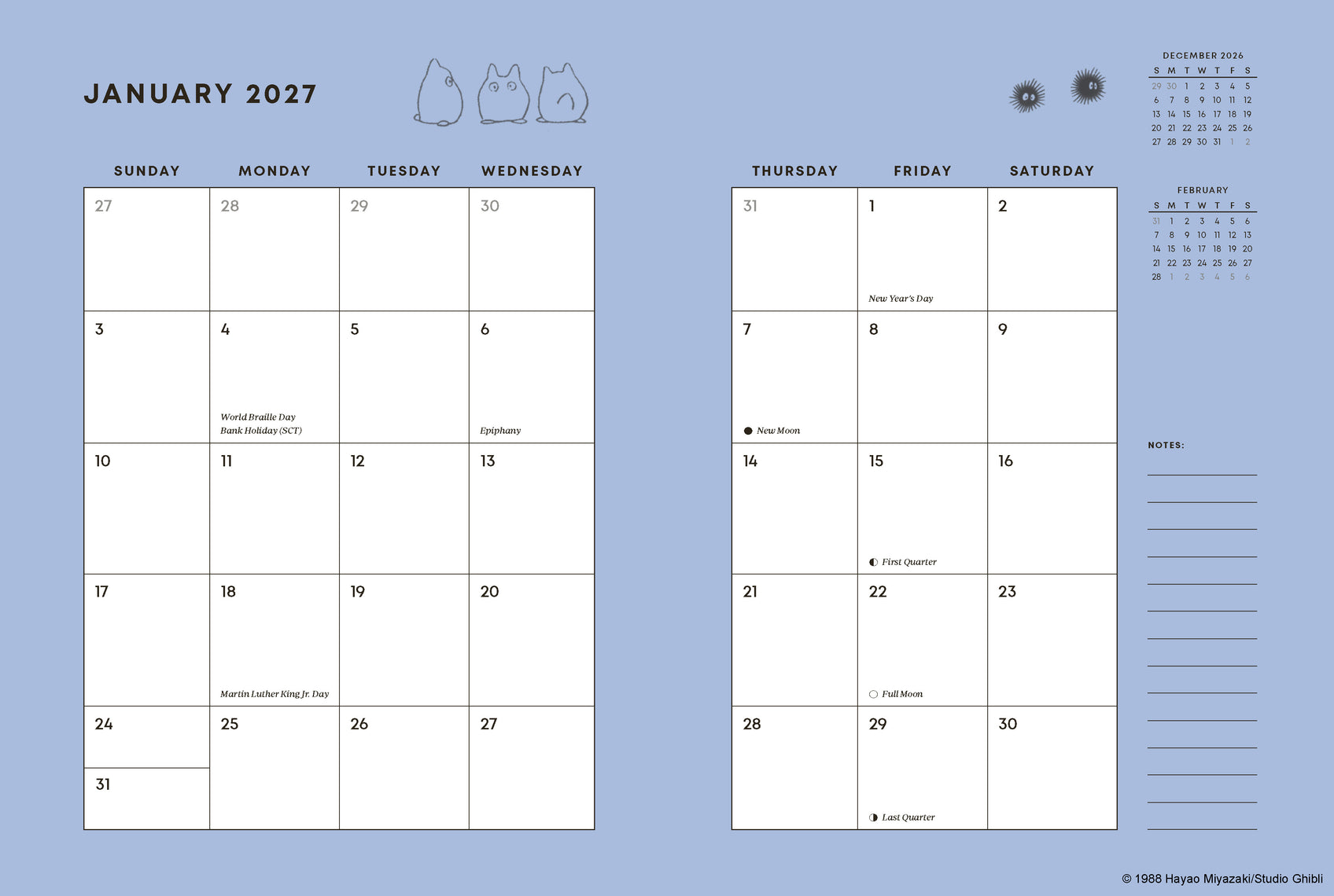 Studio Ghibli My Neighbor Totoro 2027 12-Month Weekly Planner