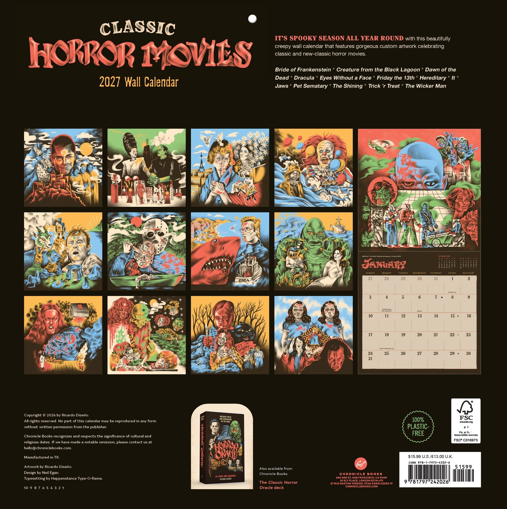 Classic Horror Movies 2027 Wall Calendar